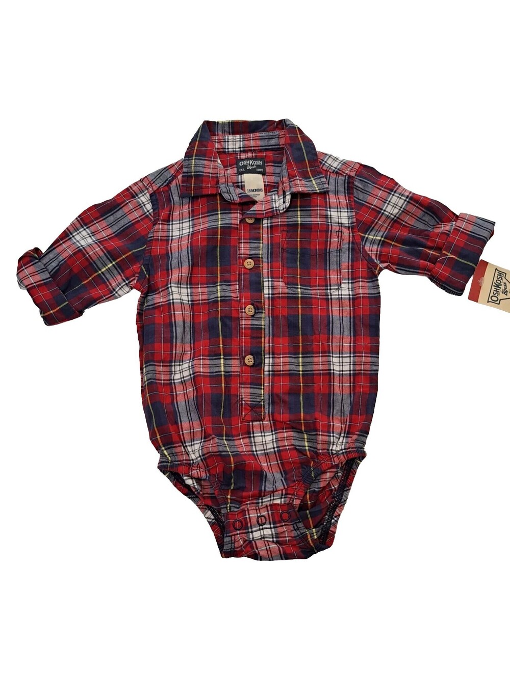 OshKosh B'gosh Baby Boy 18 Months Red Plaid Button Down One Piece W Tags